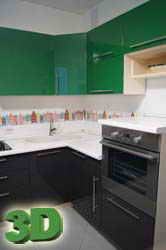 Кухня на заказ с фасадами из Эмаль  Лиственно-зелёный (RAL 6002) и Серо-коричневый (RAL 8019)
